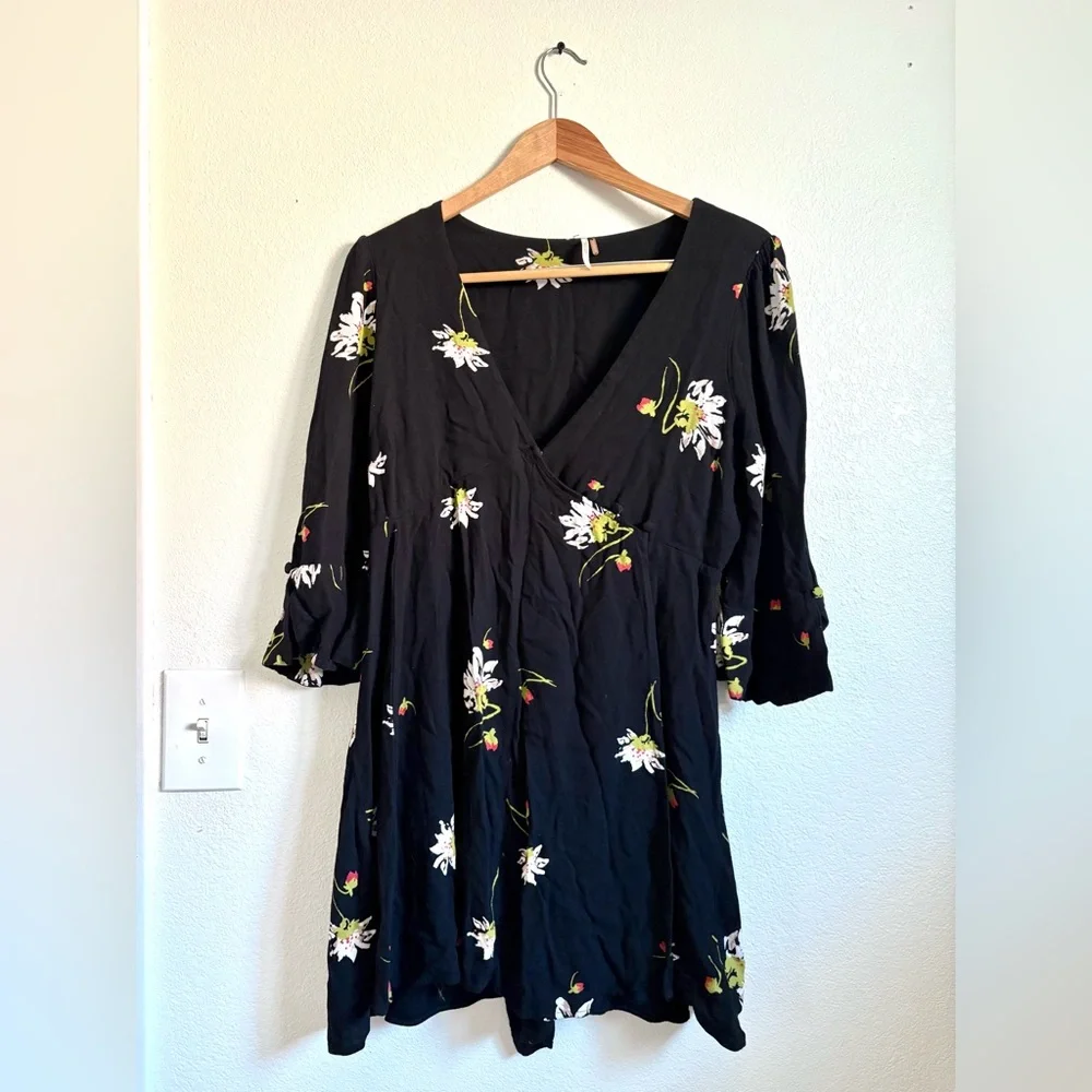 Free People Black Floral Time on My Side Wrap Dress - Picture 2 of 12
